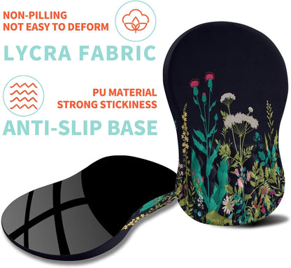 Ergonomic Mouse Pad Wrist Support with Memory Foam Massage Bulge, Carpal Tunnel Pain Relief Mousepad Wrist Rest for Mouse(12x8 inch, Midnight Floral)