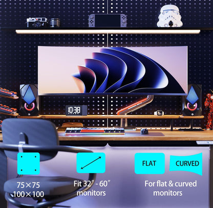 RGB Gaming Monitor-Arm for Flat/Ultrawide/Curved Monitors 32 to 60 inch, Heavy Duty Stand Load up to 20 kg, VESA 75/100 mm Monitor-Mount L50