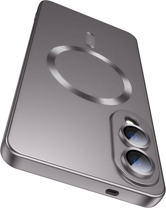 Magnetic for Samsung Galaxy S25 Edge Case [Compatible with MagSafe][Built-in Camera Lens Protector] Slim Soft Silicone Bumper Shockproof Metallic Luster Phone Case (Gray)