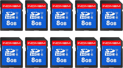 INDMEM SD Card 8GB, 10-Pack UHS-I Class 10 MLC Flash Memory Card, High-Speed Secure Digital Cards for Cameras, DSLR, Action Cams - Reliable Storage