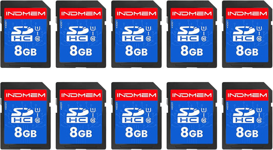 INDMEM SD Card 8GB, 10-Pack UHS-I Class 10 MLC Flash Memory Card, High-Speed Secure Digital Cards for Cameras, DSLR, Action Cams - Reliable Storage