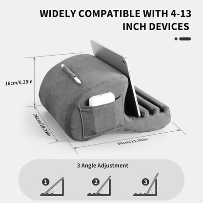 CreaDream Tablet Pillow Stand, Pillow Pad for IPad, Tablet Holder for Bed, Lap and Desk with 3 Viewing Angles, Tablet Accessory Compatible with 4-13 inch Kindle, Galaxy Tab, E-Reader (Gray)