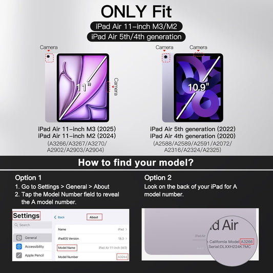 JETech Keyboard Case for iPad Air 11-Inch M3/M2 (2025/2024), iPad Air 5th/4th (10.9-Inch 2022/2020) with Pencil Holder, Magnetic Detachable Bluetooth Keyboard, TPU Back Stand Cover (Purple)