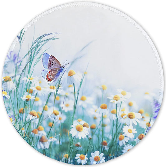 ITNRSIIET Round Mouse Pad with Stitched Edge Premium-Textured Waterproof Non-Slip Rubber Base Desktop Protection Mat Diameter 8.7 inches, Butterfly Chrysanthemum