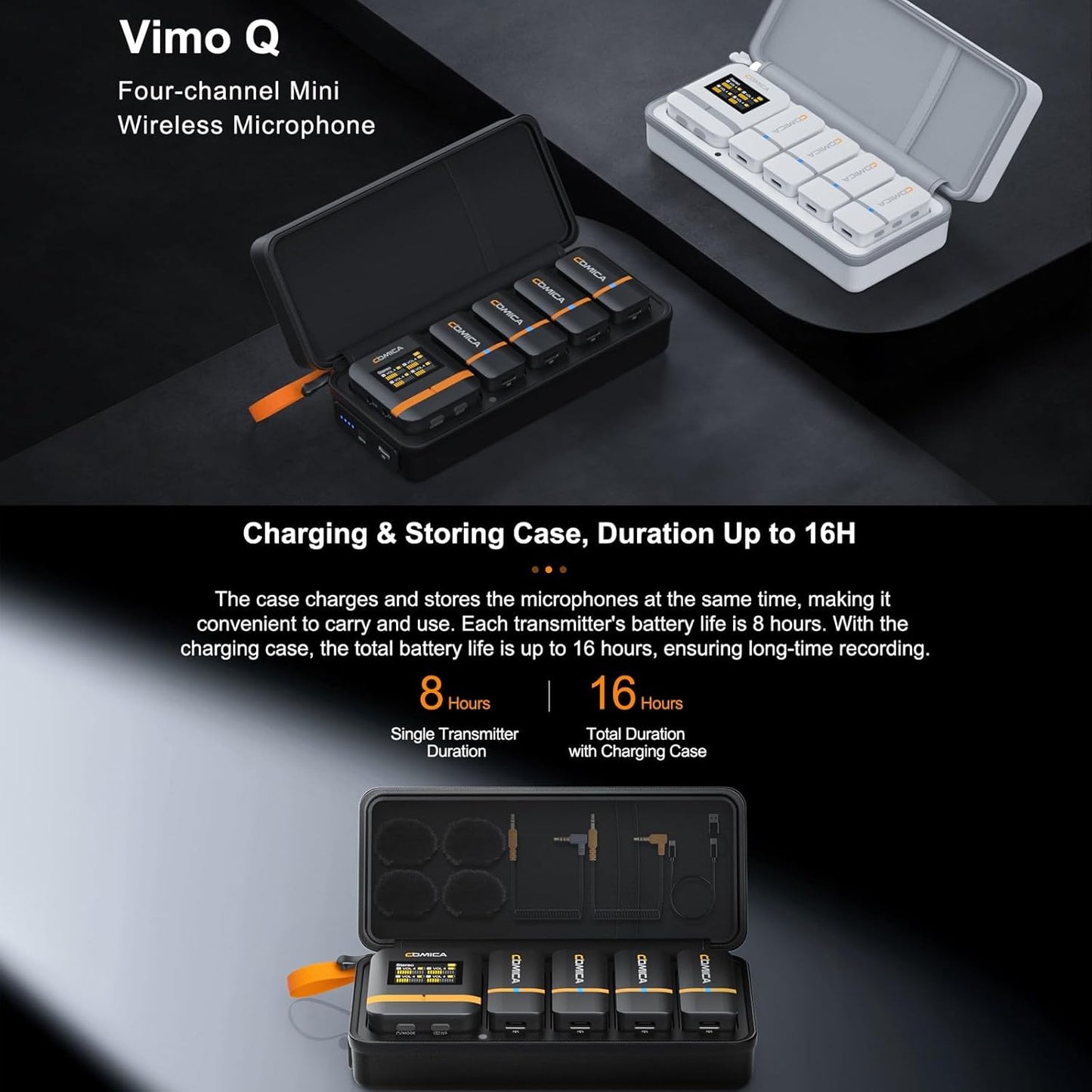 comica Vimo Q Four-Channel Mini Wireless Lavalier Microphone System with 4 Transmitters and 1 Receiver-White