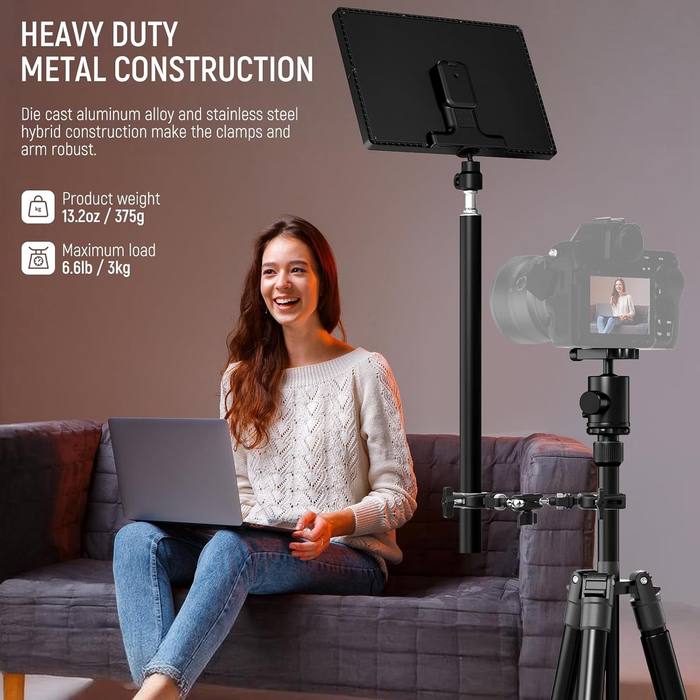 NEEWER Double Super Clamp Camera Mount with Magic Arm, NATO Interface, Cold Shoes, 1/4" Locating Holes for ARRI, Desk Studio Photography Light Stand Pole Cross Bar Umbrella Holder Clamp Mount, UA060