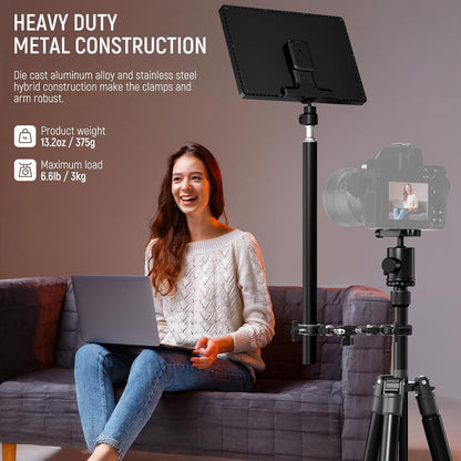 NEEWER Double Super Clamp Camera Mount with Magic Arm, NATO Interface, Cold Shoes, 1/4" Locating Holes for ARRI, Desk Studio Photography Light Stand Pole Cross Bar Umbrella Holder Clamp Mount, UA060