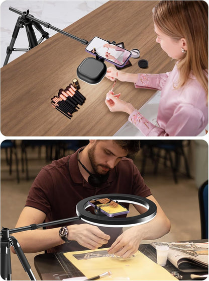 Elitehood Ultra-Stable Overhead Tripod for iPhone – Heavy Duty Aluminum iPhone Tripod Stand, 360°Adjustable & 25in Horizontal Long Phone Arm, Tall Phone Holder Stand Mount for Recording