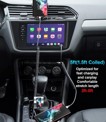 USB Type C Cable Fast Charging, 2Pack 5ft Coiled USB A to USB C Charge Cable for Car Android Auto Charging Cord Compatible with iPhone 16/15/Plus/Pro/Samsung Galaxy S20 S10 Plus and More USB C Devices