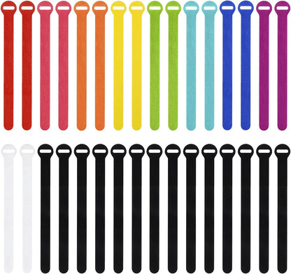 Self-Gripping Cable Ties by Wrap-It Storage, Multi-Color, 8 Inch Straps (30-pack) – Reusable Hook and Loop Cord Organizer Cable Ties for Cord Management and Desk or Office Organization
