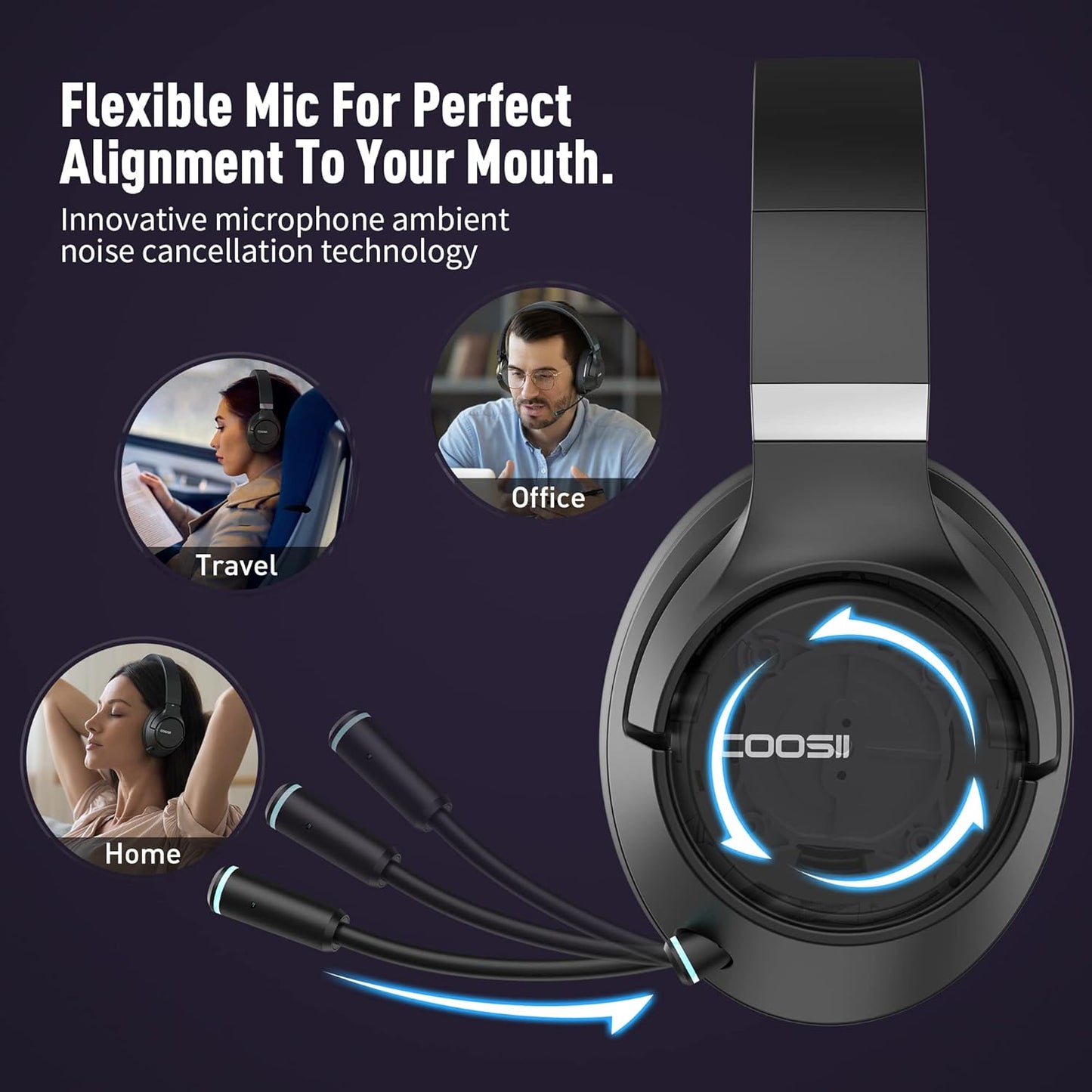 Wireless Bluetooth Headsets with Microphone for Computer, Headphone Foldable Over Ear Soft 40H with Retractable Mic, USB Dongle for PS5 PS4 PC Cellphone Laptop