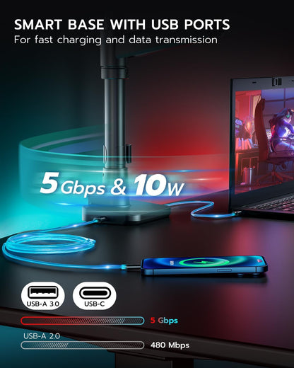 Vertical Dual Monitor Mount for 17-49 Inch Ultrawide Heavy Duty Curved Screen Stacking, Computer Monitor Arm Desk Mount with USB, Gas Spring Adjustable Vesa Stand, Black