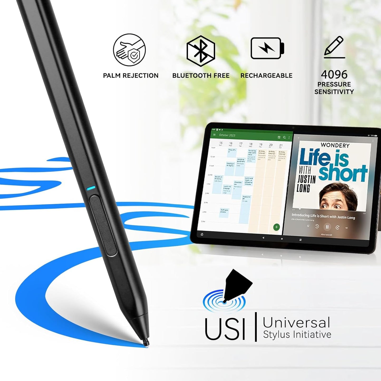 Fire Max 11 Stylus Pen,USI 2.0 Certified Stylus Pencil for Amazon Fire Max 11 Tablet & Amazon Fire HD 10 (13th Gen, 2023 Release),Palm Rejetion 4096 Pressure and Rechargeable Amazon Pen