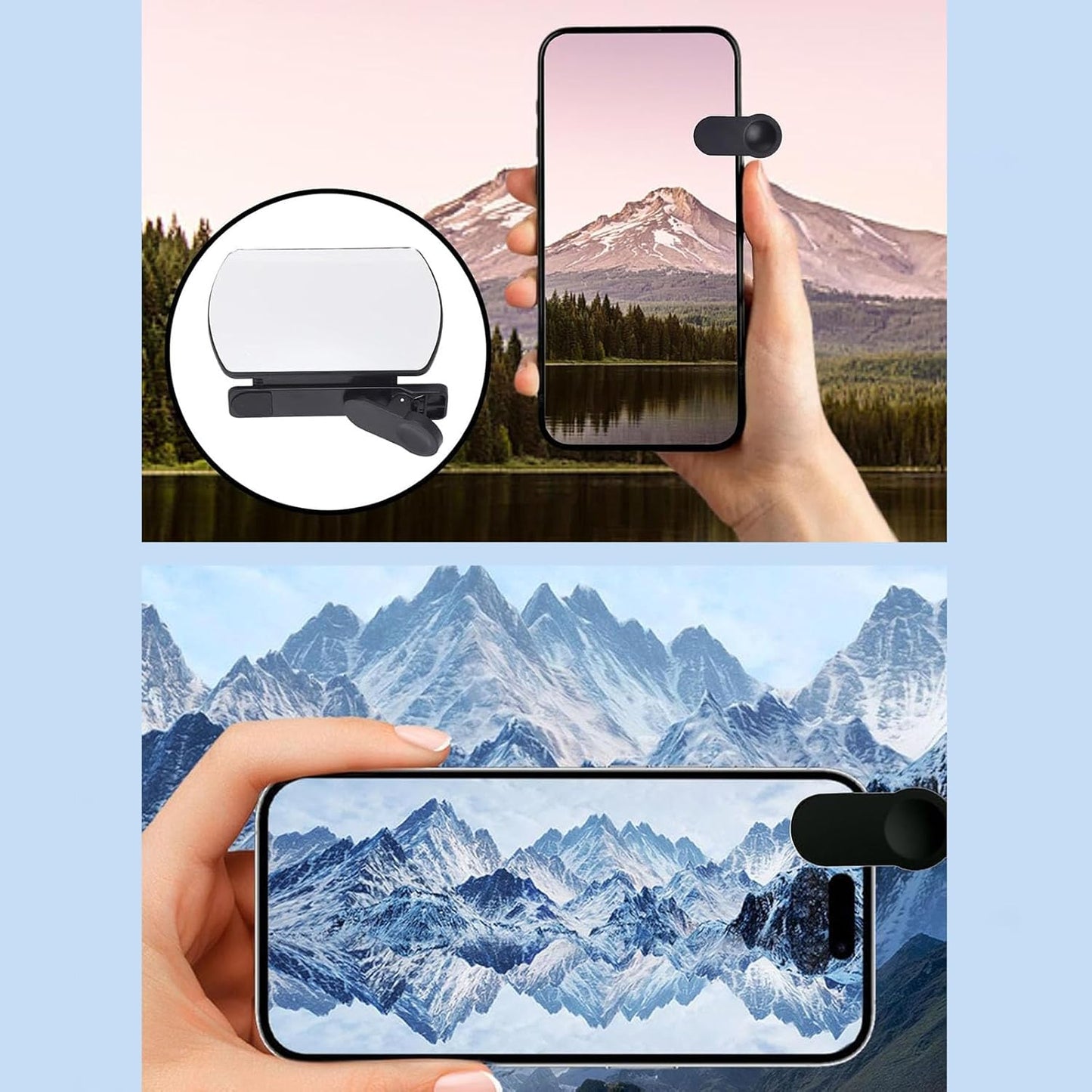 Mirror Effect Lens - Capture Stunning Reflections Instantly, Smartphone Camera Mirror Reflection Clip Kit, Adjustable HD Glass Smartphone Photography Flip Mirror for Creative Photography (Black)