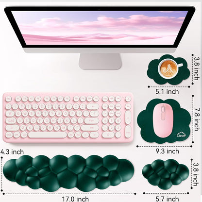 Cloud Wrist Rest for Computer Keyboard, 4-in-1 Memory Foam Leather Cloud Keyboard Wrist Rest and Mouse Pad Set with Ergonomic Support for Arm and Palm Cushion, Gaming/Work Setup, Dark Green