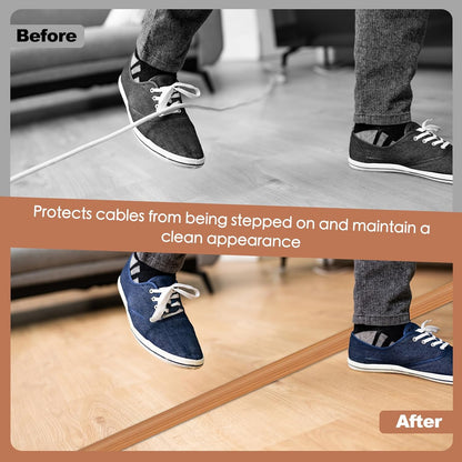 Floor Cord Cover for Wires on Floor Self Adhesive Cord Hider Floor Cable Management Wire Covers for Cords Protector Prevent Cable Trips Cord Cavity W 0.51" x H 0.31", Brown Wood, 10Ft