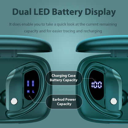bmanl Wireless Earbuds Bluetooth Headphones 48hrs Play Back Sport Earphones with LED Display Over-Ear Buds with Earhooks Built-in Mic Headset for Workout Green