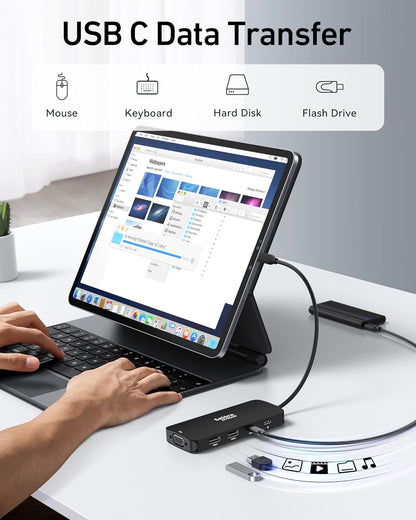 USB C Docking Station Dual HDMI Monitor Adapter, Selore USB C Hub 3 Monitors with Dual HDMI, Displayport, VGA, 100W PD Charging, 3USB 2.0 Ports Adapter for Dell XPS,HP, Lenovo,etc(Black)