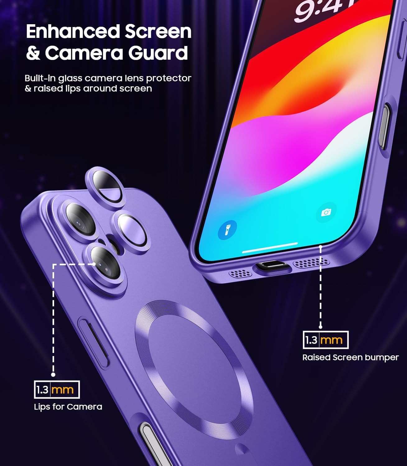 Magnetic for iPhone 16 Plus Case [Compatible with MagSafe][Built-in Camera Lens Protector] Slim Soft Silicone Bumper Shockproof Metallic Luster Phone Case (Purple)