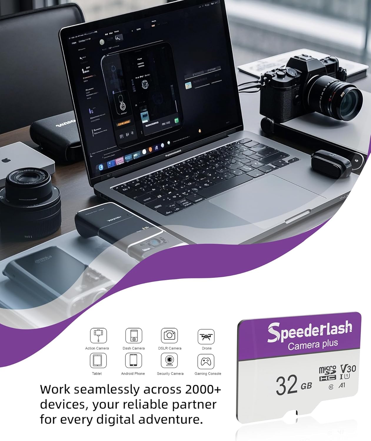 Micro SDXC Memory Card 32GB 5 Pack, Speederlash Camera Plus TF Card with Adapter, 90MB/s Read Speed, 4K UHD&5K Video Support, U1 V30 A1 Rated, for Security Camera, Smartphone, Drone, Tablet, PC