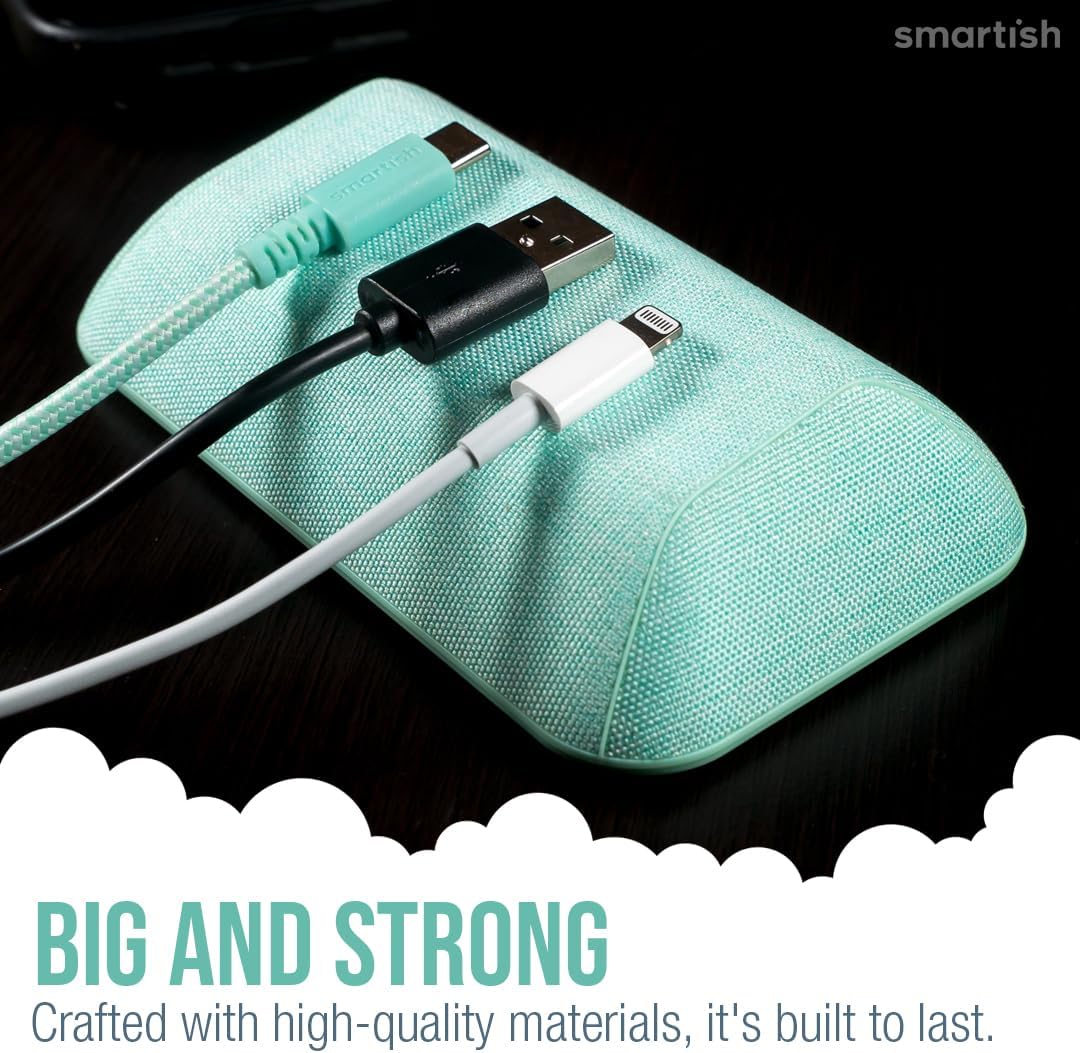 Smartish® Magnetic Cord Holder - Bigger Cable Wrangler Organizer with Magnet Clips for Charger Management on Desktop, Nightstand, or Side Table - Holds 6+ Cables - Teal Me More