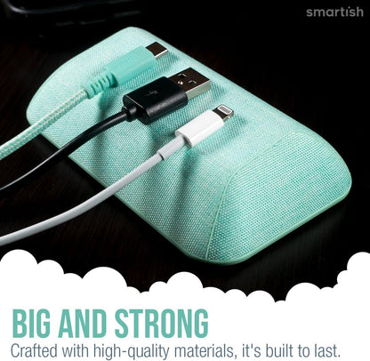 Smartish® Magnetic Cord Holder - Bigger Cable Wrangler Organizer with Magnet Clips for Charger Management on Desktop, Nightstand, or Side Table - Holds 6+ Cables - Teal Me More