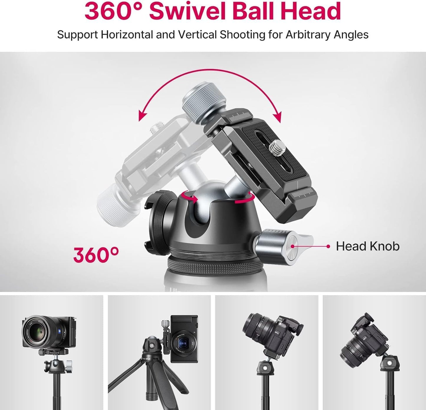 ULANZI MT-47 Camera Tripod Aluminum Alloy Mini Travel Phone Tripod Stand Compact Desktop Tripod for DSLR, 360° Ball Head with 1/4 inch Arca Quick Release Plate Cold Shoe Portable Vlog Selfie Stick