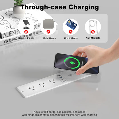8 in 1 Recessed Power Strip with 15W Wireless Charger, 20W Fast Charging Furniture Outlet, Plug in 3 AC Outlets & 4 USB Ports Flush Mount, 6FT Cord