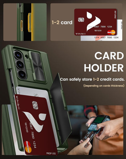 Vihibii for Samsung Galaxy Z Fold 6 Case with Belt Clip Holster & Card Holder & Screen Protector & Camera Cover & Hinge Protection, Full Body Cover Sturdy Wallet Phone Case for Galaxy Z Fold 6, Green