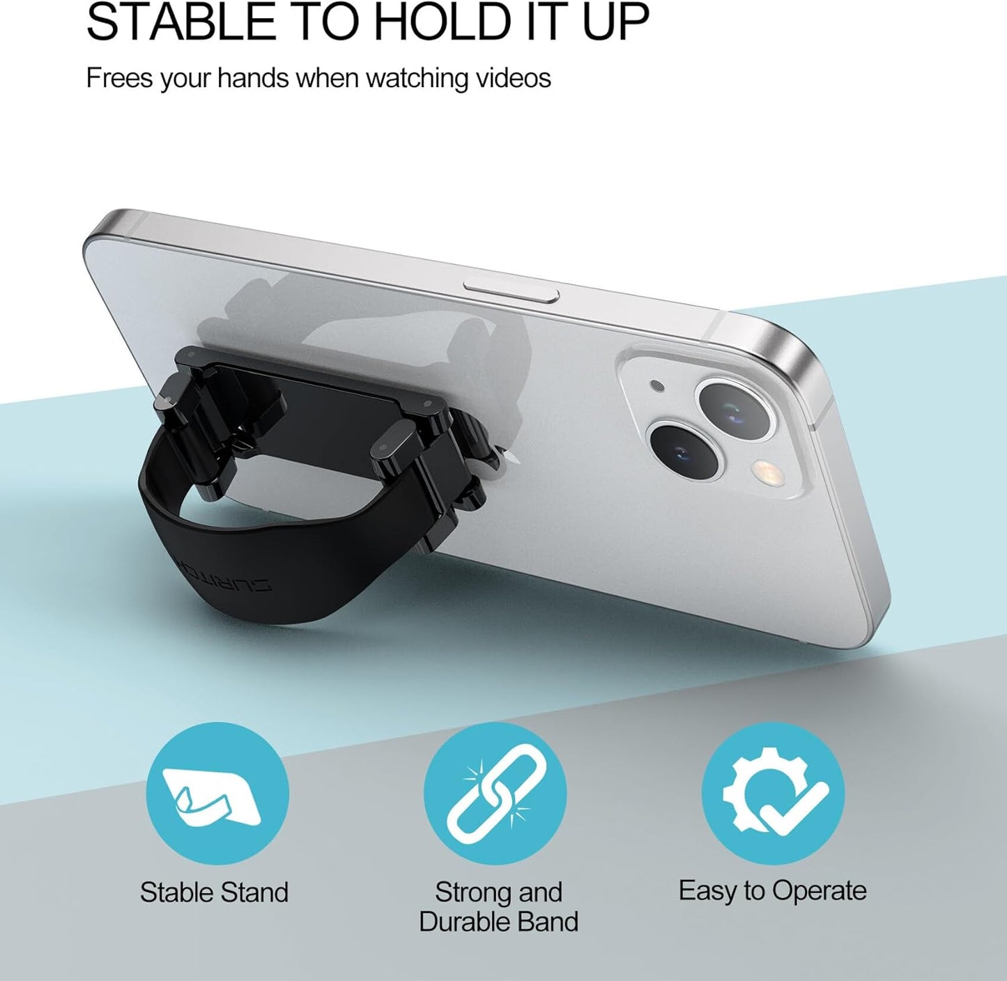 SURITCH Phone Grip Strap Finger Loop Holder for Back of Phone, 2-in-1 Soft Silicone Gripper Kickstand for iPhone Samsung and Most Cell Phone Cases, 3.15" Black