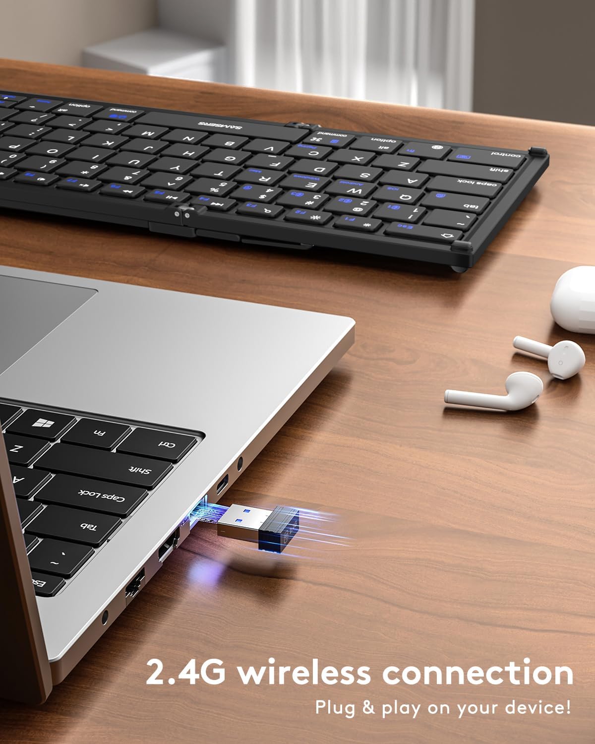 Samsers Foldable Bluetooth Keyboard with Touchpad, Full-Size Dual-Mode Wireless Folding Keyboard, Rechargeable Portable Travel for iOS Windows Android Mac OS, Support 4 Device(BT5.1x3 + 2.4G)