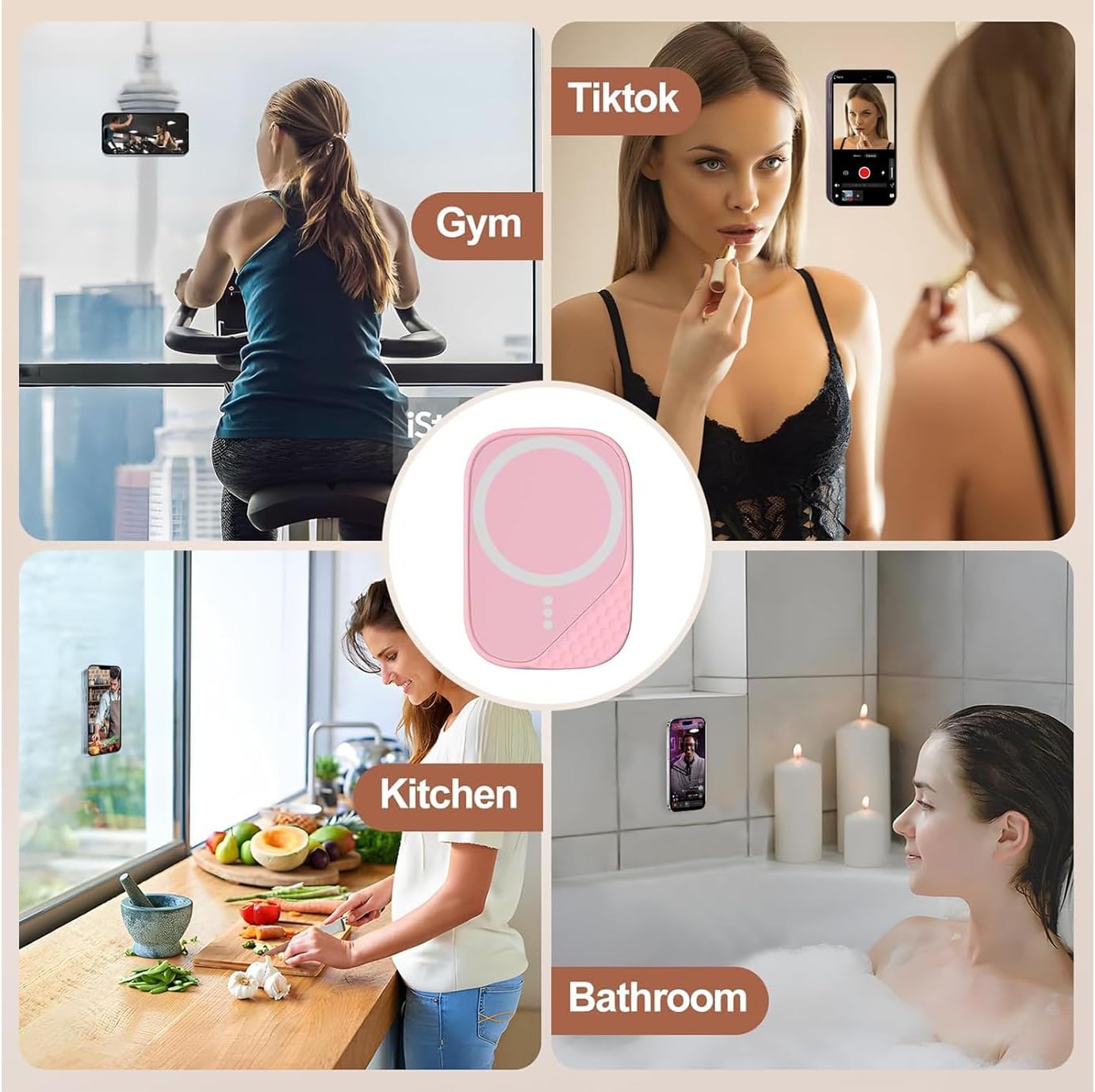 Magnetic Phone Suction Grip, Shower Phone Holder for MagSafe, Octo Phone Sticky Buddy Suction Grip for iPhone 16 15 14 13 12, Birthday Christmas for Women Pink