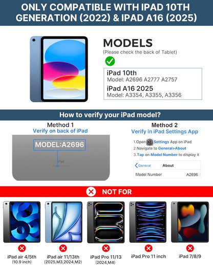 typecase Touch iPad 10th Generation Case with Keyboard (10.9", 2022) and iPad A16 (11th Gen, 2025) – 360° Rotatable, 11-Color Backlit, Multi-Touch Trackpad, Thin & Light (Midnight Blue)