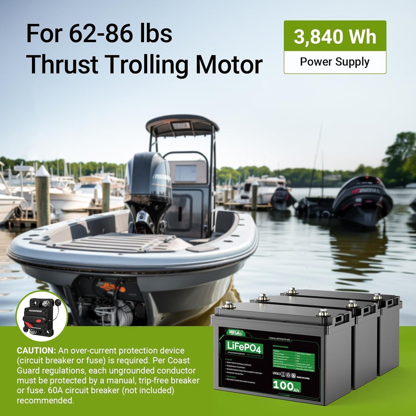 HQST LiFePO4 Battery 100ah Lithium Battery, 12V Lithium Iron Phosphate Battery Deep Cycle Marine Battery, 10 Year Lifetime with Low & High Temp Protection for RV, Trolling Motor, Boat-3 Pack