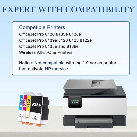 923e 923 Ink Cartridge (with Chip) 4-Pack Replacement for HP 923e 923 Ink Cartridge Compatible for OfficeJet Pro 8130 8135e 8138e 8139e 8120 8123 8122e OfficeJet Pro 8135e 8139e Printers (BKCMY)