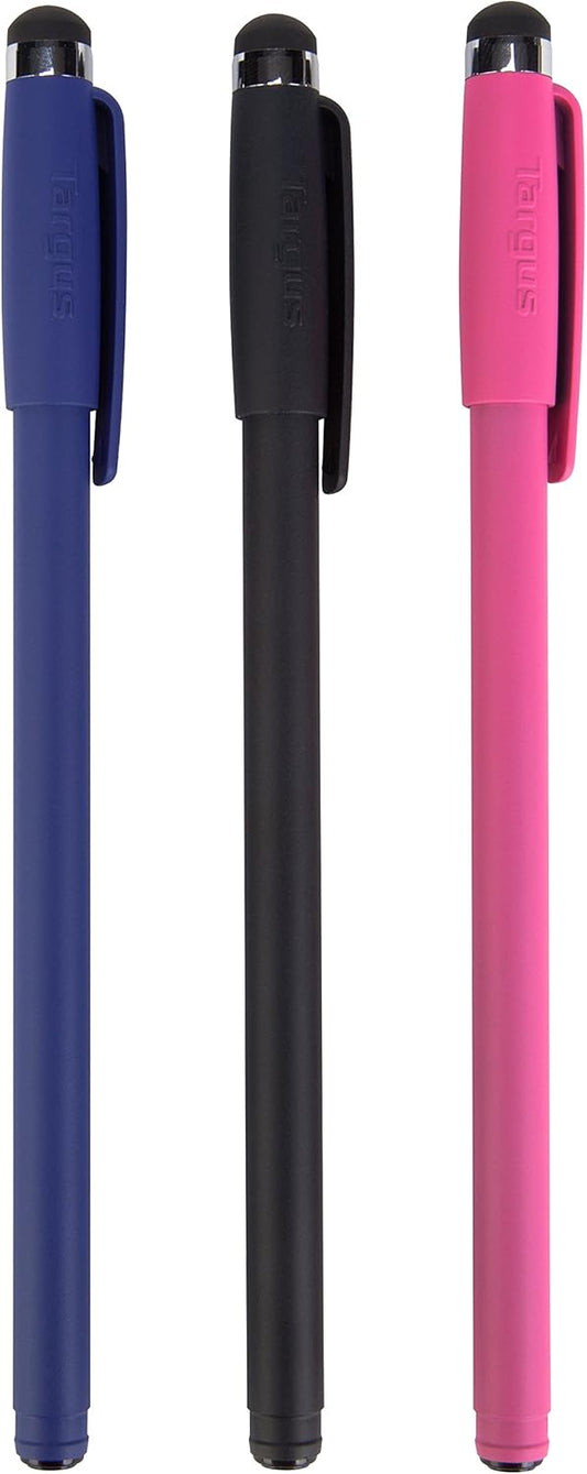 Targus - Slim Stylus Pens for Tablets, Smartphones - Compatible with Apple iPad, Samsung Galaxy & All Touchscreen Devices - Durable Rubber Tips - 3 Pack, Black, Blue, Red - AMM0601TBUS