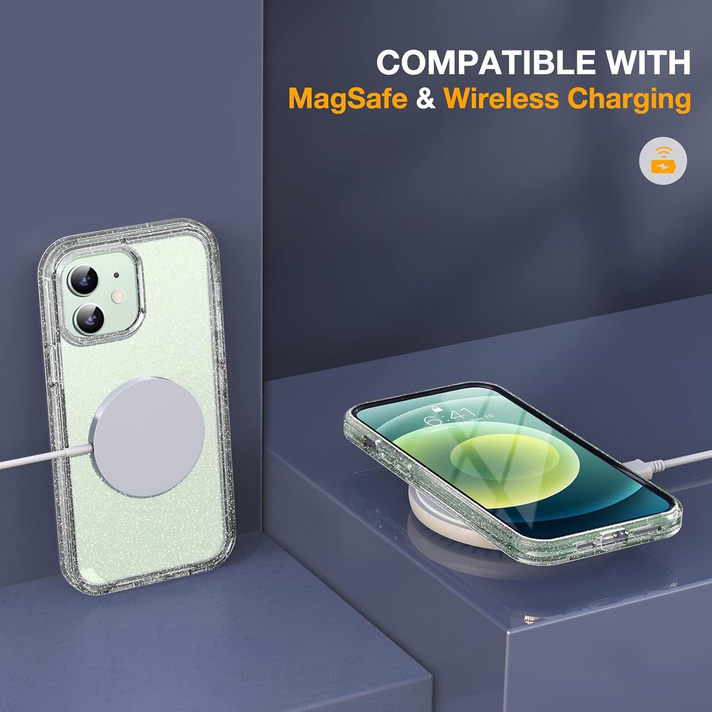 Miracase Glass Series for iPhone 12/12 Pro Case 6.1 inch, Upgraded Full-Body Rugged Phone Bumper Case Cover with Built-in 9H Tempered Glass Screen Protector and Camera Protector, Clear Glitter