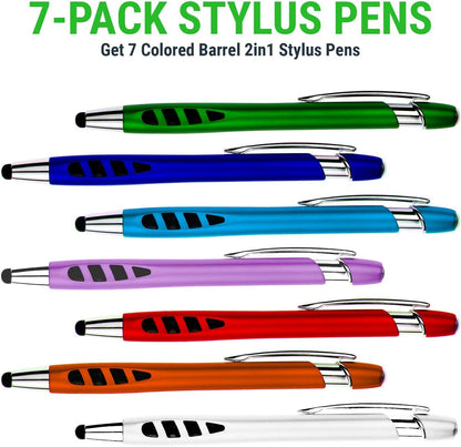 Stylus Pen for Touch Screens & Ballpoint Writing Pens, with Sensitive Stylus Tip - 2 in 1, Compatible for Your Touch Screen Devices - Assorted Barrel Colors, Black Ink, 7 Pack