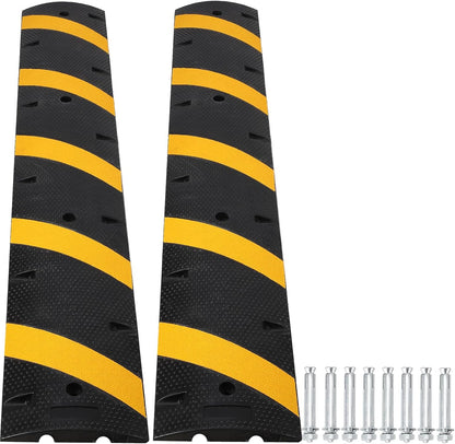 Heavy Duty Speed Bumps for Driveway, 6 ft 2 Pack Rubber Speed Bumps, 2 Channel Modular Traffic Speed Bump Hump Cable Protector Ramps for Asphalt Concrete Gravel Driveway Road with 8 Bolt Spikes
