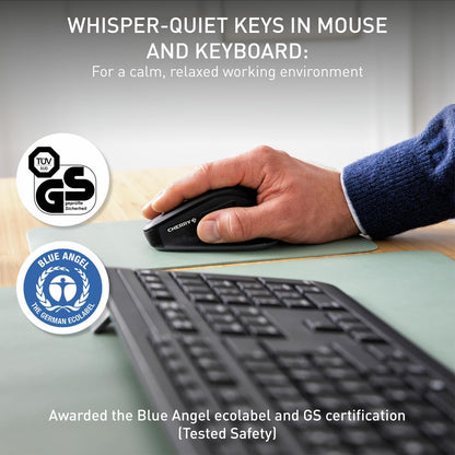 Cherry Stream Comfort Desktop Wireless Keyboard and Mouse | USB SX Scissors Mechanism | Whisper-Quiet Silent | Keystroke (Black, Desktop Combo)