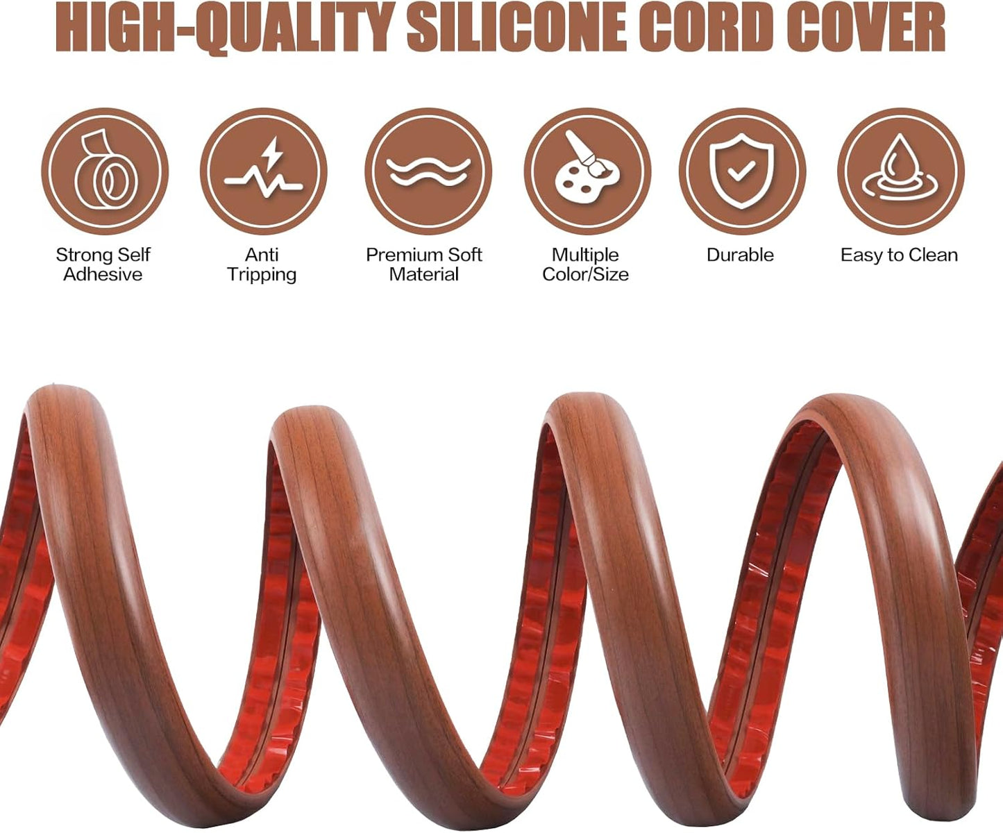 Floor Cord Cover Self Adhesive Cord Hider,3.3FT Cable Management, Extension Strip Protector for Wires, Prevent Cable Trips for Offices, Gyms, Exhibitions Cavity:0.47"(W) x0.35(H) Wood Red Teak
