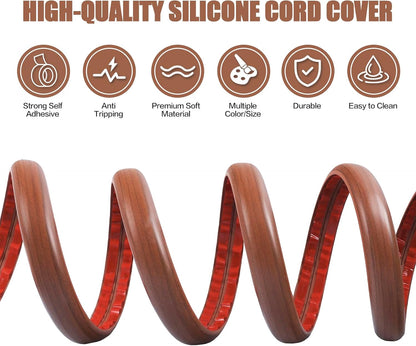 Floor Cord Cover Self Adhesive Cord Hider,10FT Cable Management, Extension Strip Protector for Wires, Prevent Cable Trips for Offices, Gyms, Exhibitions Cavity:0.47"(W) x0.35(H) Wood Red Teak