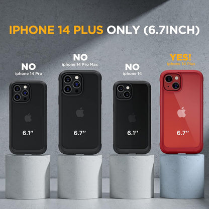 Miracase Glass Series Designed for iPhone 14 Plus Case 6.7 inch, 2023 Upgrade Full-Body Clear Bumper Case with Built-in 9H Tempered Glass Screen Protector and Camera Lens Protector,Red