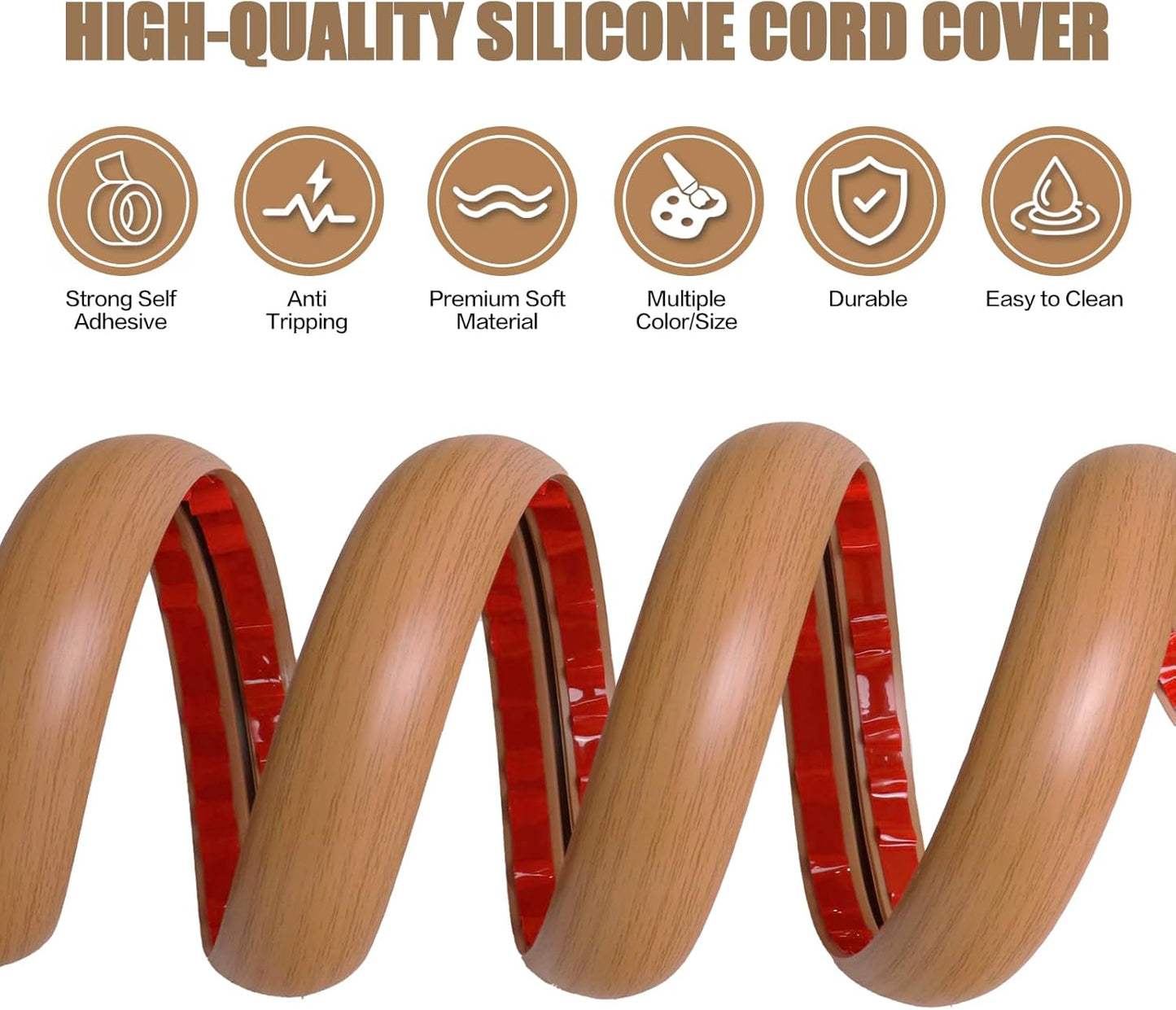 Floor Cord Cover Cavity 0.8"x0.37" Self Adhesive Cord Hider, 3.3FT Low Profile Cable Management, Extension Strip Protector for Wires, Prevent Cable Trips for Offices, Gyms, Exhibitions (Brown Wood)