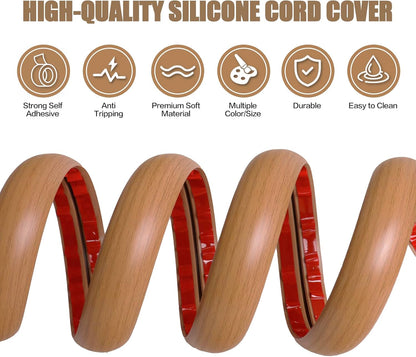Floor Cord Cover Cavity 0.8"x0.37" Self Adhesive Cord Hider, 10FT Low Profile Cable Management, Extension Strip Protector for Wires, Prevent Cable Trips for Offices, Gyms, Exhibitions (Brown Wood)