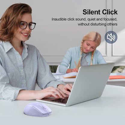 TECKNET Wireless Mouse (2.4G & BT5.0/3.0) Silent 4800 DPI Computer USB A & Bluetooth Mouse 6 Buttons, Wide Compatibility - Lavender