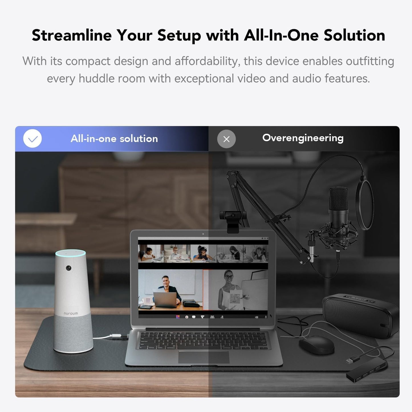 NUROUM C20(2nd Gen) HD Conference Webcam, 1080P Video Conferencing Camera with Microphone and Speaker, All in One Computer Camera for Desktop, 13ft Voice Pickup, AI Noise-Cancellation, USB Plug&Play