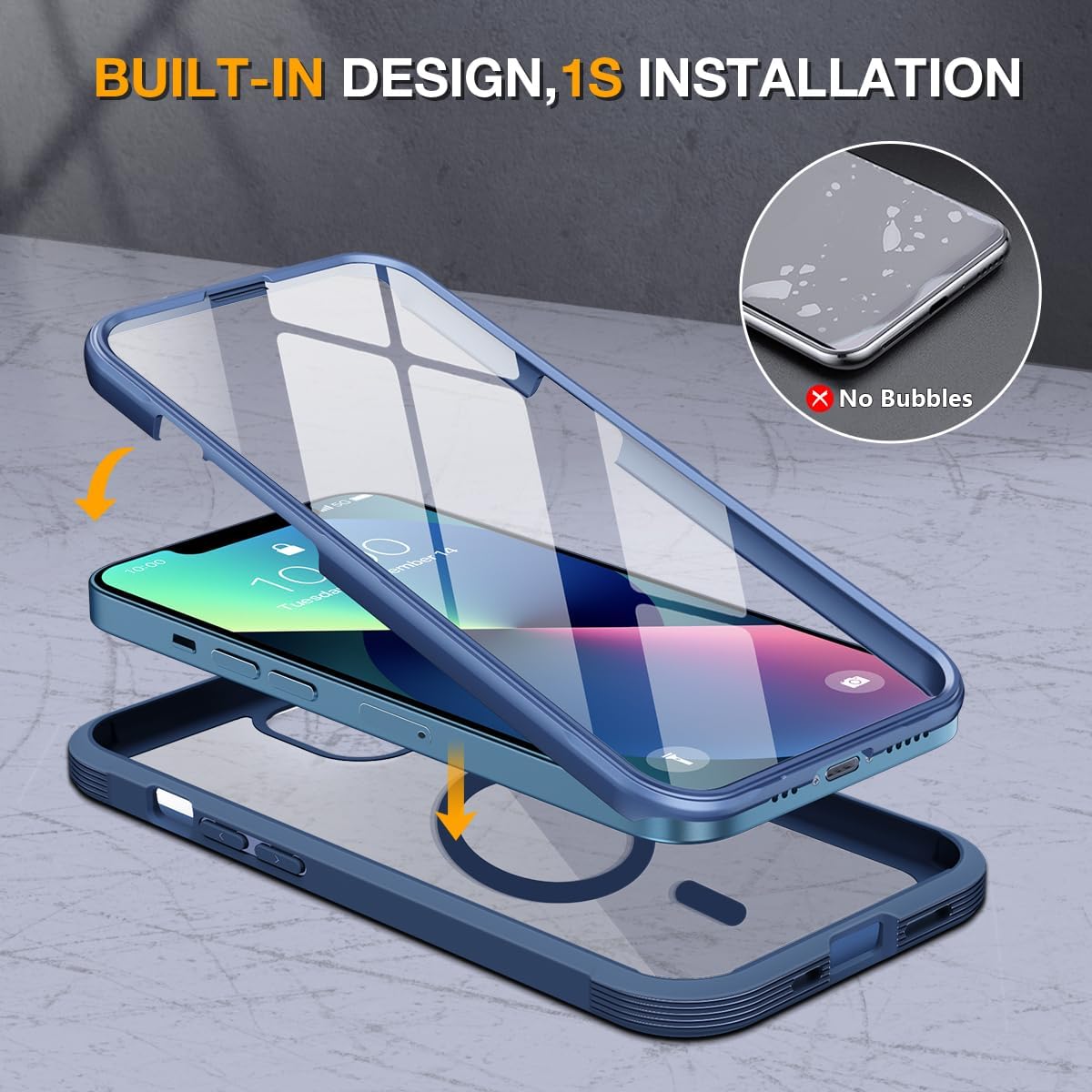 Miracase Magnetic Case for iPhone 13 Mini 5.4 Inch,with MagSafe,Built in Screen Protector,Full Body Protection(Dark Blue)