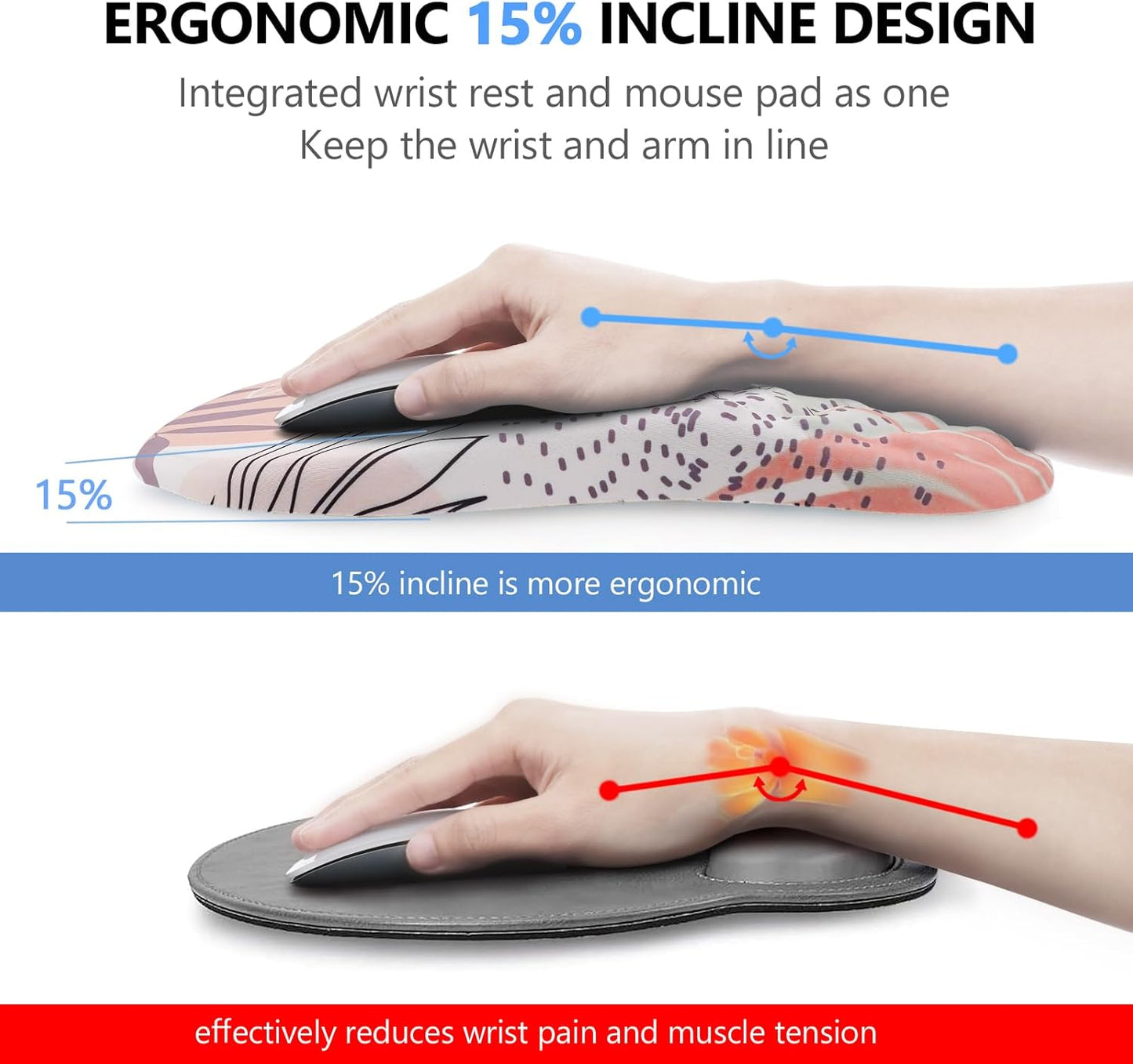 Mouse Pad Wrist Support, 2 in1 Keyboard Wrist Rest+ Ergonomic Mouse Pad, Non-Slip Wrist Rest for Computer Keyboard, Made Easy Typing & Relieve Wrist Pain（Leaf