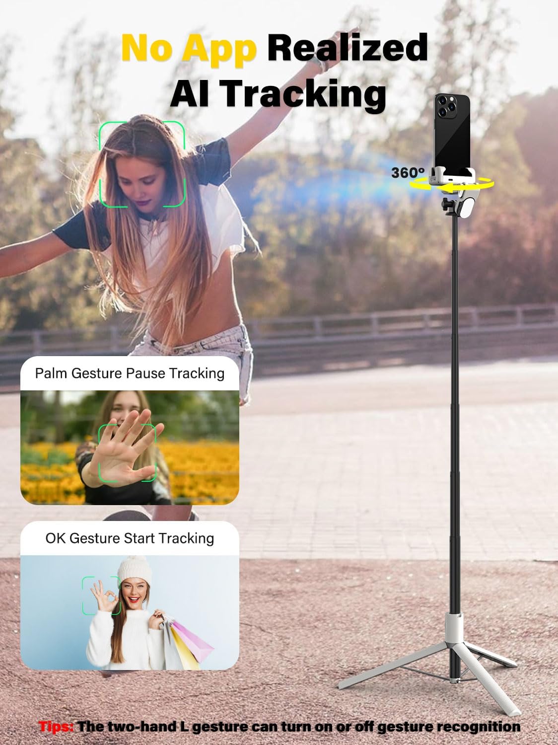Smartphone Gimbal Stabilizer, Smart Face Tracking Tripod Without APP - 4 in 1 Cellphone Gimbal Stabilizer for iPhone&Android Extended 108cm Rod with RGB Fill Light,M2PRO White
